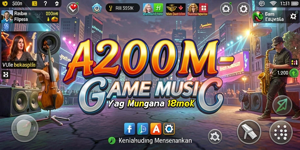 Screenshot A200M menampilkan gameplay seru dengan ritme musik.