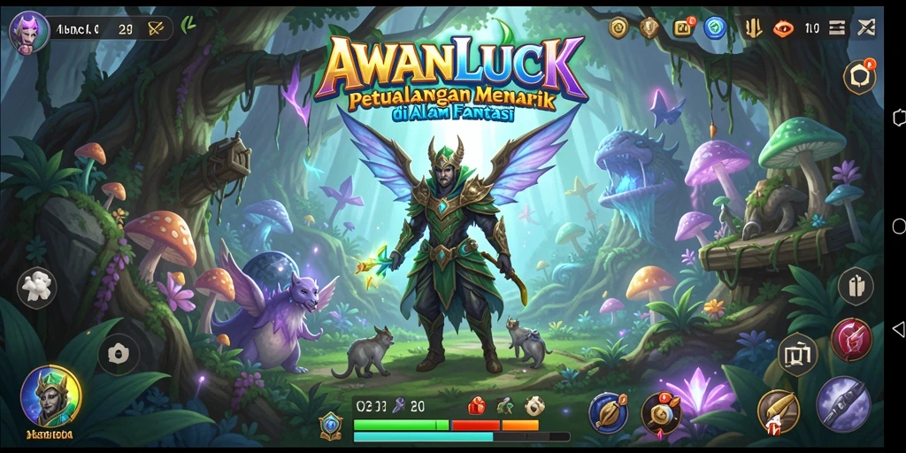 Tangkapan layar menampilkan aksi mendebarkan dalam AWANLUCK saat menjelajahi dunia fantastis.