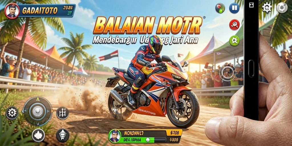 Tampilan gameplay GADAITOTO dengan aksi balapan motor yang mendebarkan.
