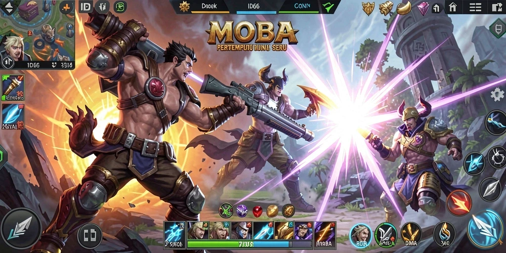 Screenshot gameplay <strong>ID66</strong> yang menampilkan aksi memukau dalam pertandingan MOBA.