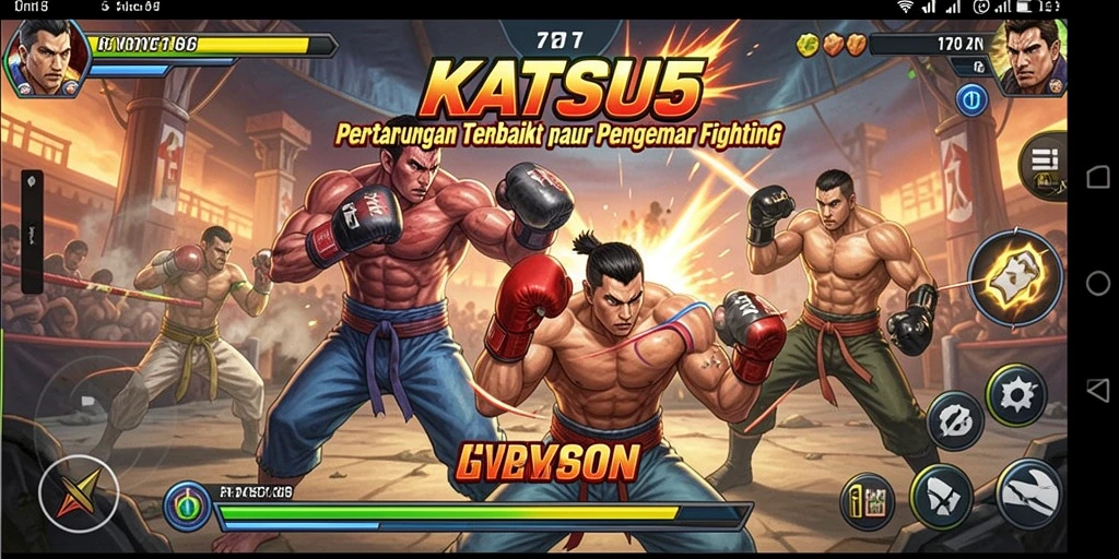 Screenshot gameplay KATSU5 menunjukkan aksi pertarungan yang mendebarkan.