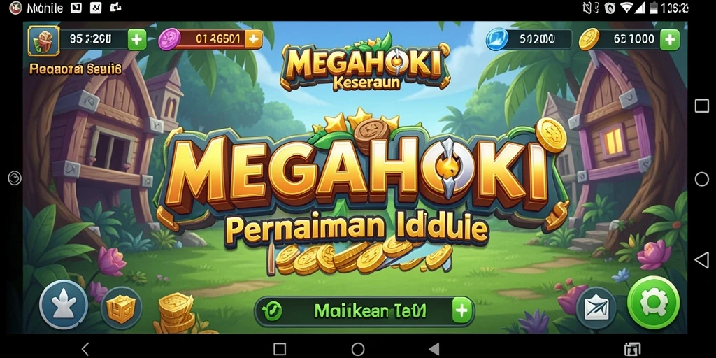 Tangkapan layar MEGAHOKI menampilkan gameplay idle yang menarik dan interaktif.
