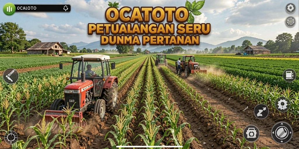 Screenshot gameplay OCATOTO menampilkan ladang yang subur dan berwarna-warni.