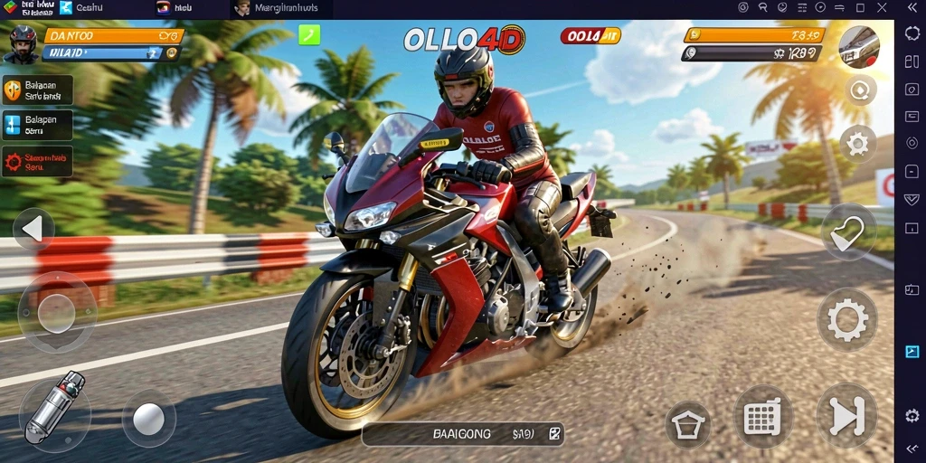 Screenshot menampilkan aksi balapan motor mendebarkan di OLLO4D.