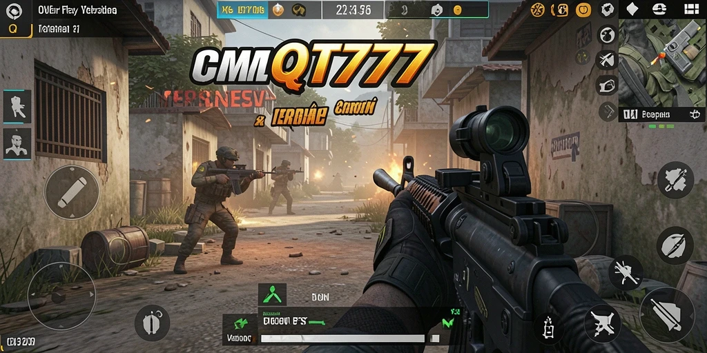 Skrinsot QT777 menampilkan aksi intens dalam pertempuran FPS yang mendebarkan.