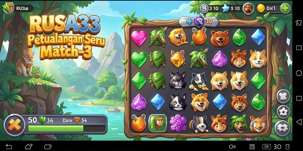 Tampilan permainan RUSA33 saat mencocokkan elemen dalam gameplay Match-3.
