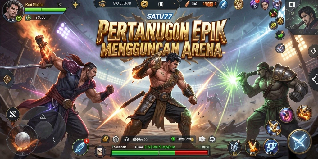 Tampilan seru pertarungan dalam SATU77 dengan karakter unik.