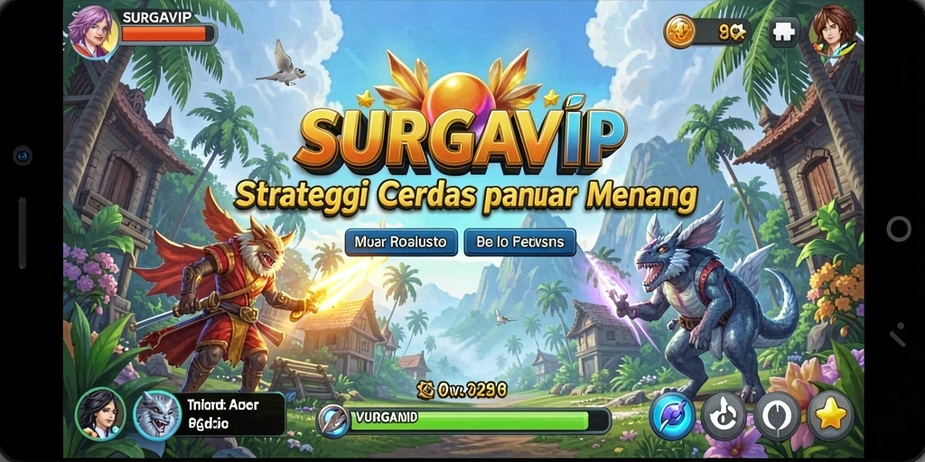 Tangkapan layar gameplay SURGAVIP menampilkan strategi yang mendalam dan perang yang intens.