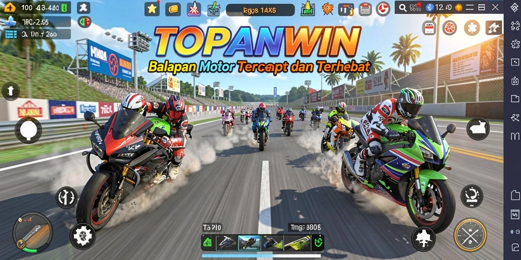 Tampilan gameplay menegangkan dari <strong>TOPANWIN</strong> saat balapan motor kencang.