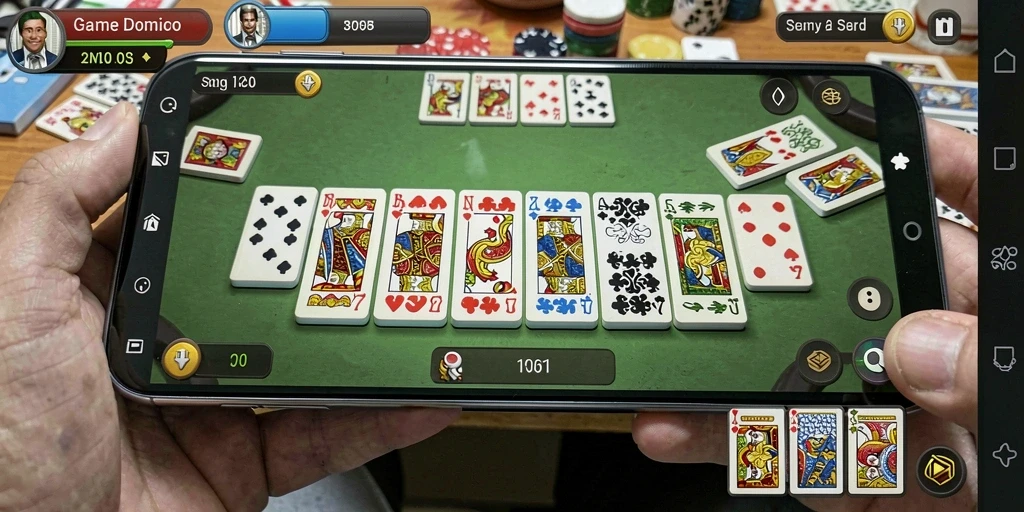 Tampilan gameplay seru dari V21 dalam permainan Domino.