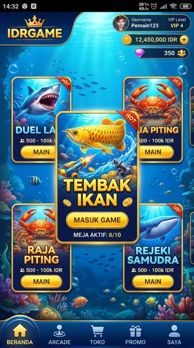 Tampilan antarmuka pengguna idrgame yang menarik.